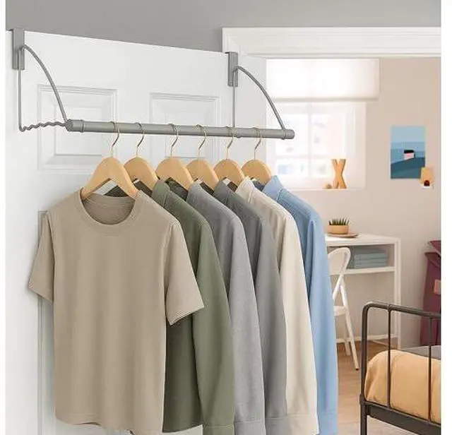 Alt view image 2 of 7 - HOLDN STORAGE Over The Door Hanger - Door Rack Hangers for Clothes - Space Saving Designed for Bedroom & Bathroom - Ideal for Clothes & Towels - Drying Rack Gray