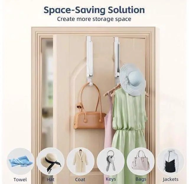 Alt view image 3 of 7 - 2 Pack Over The Door Drying Rack for Laundry Over The Door Hanger Foldable Heavy Duty Over The Door Hooks Hanger Over Door Hook for Hanging Clothes Rust-Resistant Over The Door Clothes Hanger White