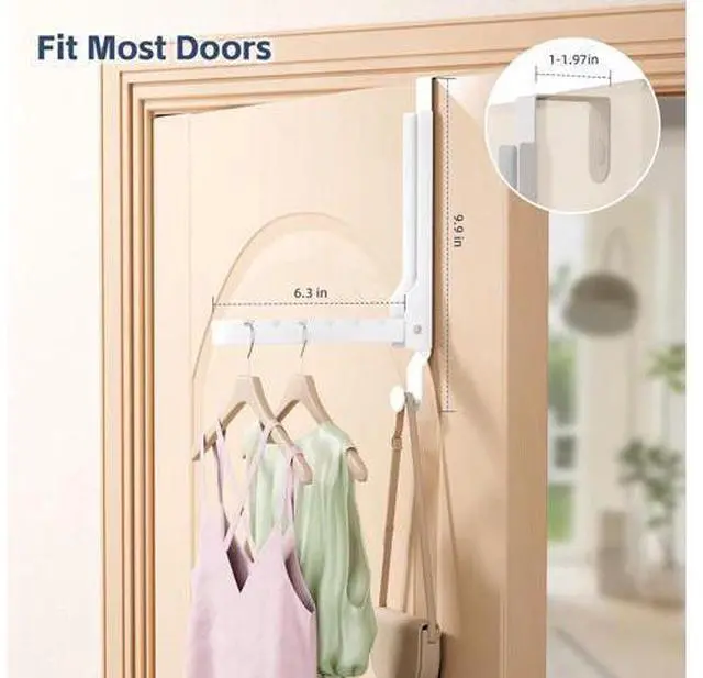 Alt view image 2 of 7 - 2 Pack Over The Door Drying Rack for Laundry Over The Door Hanger Foldable Heavy Duty Over The Door Hooks Hanger Over Door Hook for Hanging Clothes Rust-Resistant Over The Door Clothes Hanger White