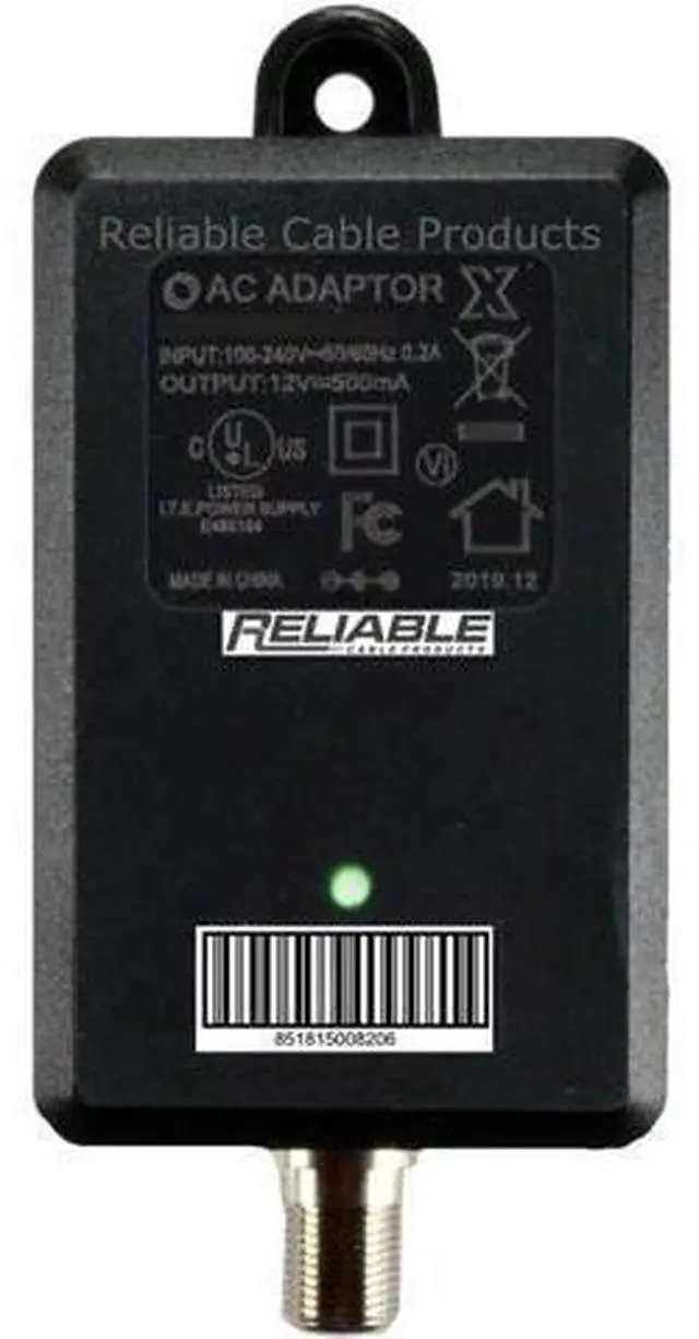 Main image of Reliable Cable Power Supply High Efficiency OEM Replacement Wall Mount Coax Adapter for CATV Drop Amplifiers 12V 500mA (0.5A) with F-Type Connection DoE Level VI Rated