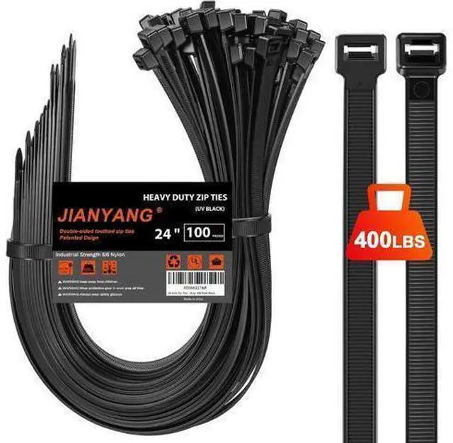 Main image of Long Zip Ties Heavy Duty 24 inch400 LBS Tensile Strength With Double Sided Toothed Super Durable Cable Ties Extra Large Wire Ties Adjustable Nylon Tie Wraps for Indoor Outdoor 100 Pack Black