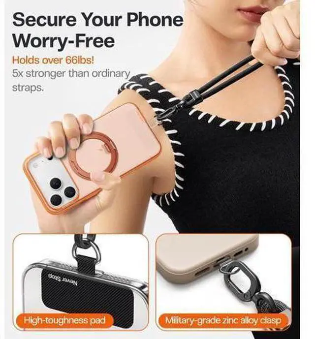 Alt view image 3 of 7 - Phone Lanyard Crossbody with 2 Phone Tabs Adjustable Anti Theft Phone Strap for All Phones Premium Metal Buckles Skin-Friendly Universal Cell Phone Neck lanyard for Travel Essentials Black