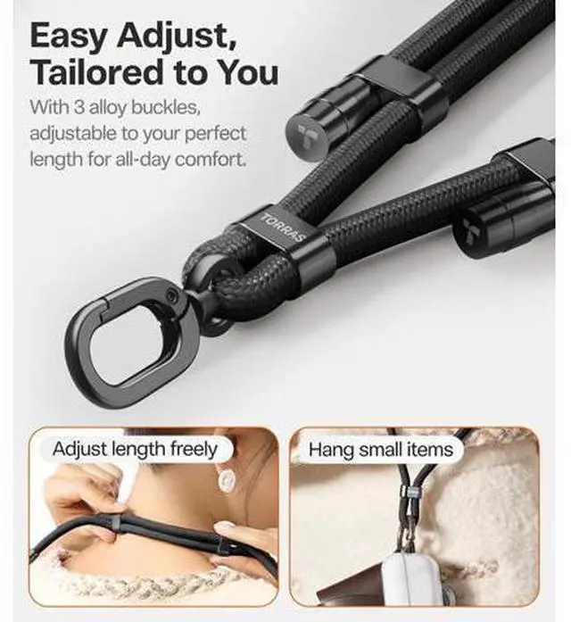 Alt view image 2 of 7 - Phone Lanyard Crossbody with 2 Phone Tabs Adjustable Anti Theft Phone Strap for All Phones Premium Metal Buckles Skin-Friendly Universal Cell Phone Neck lanyard for Travel Essentials Black