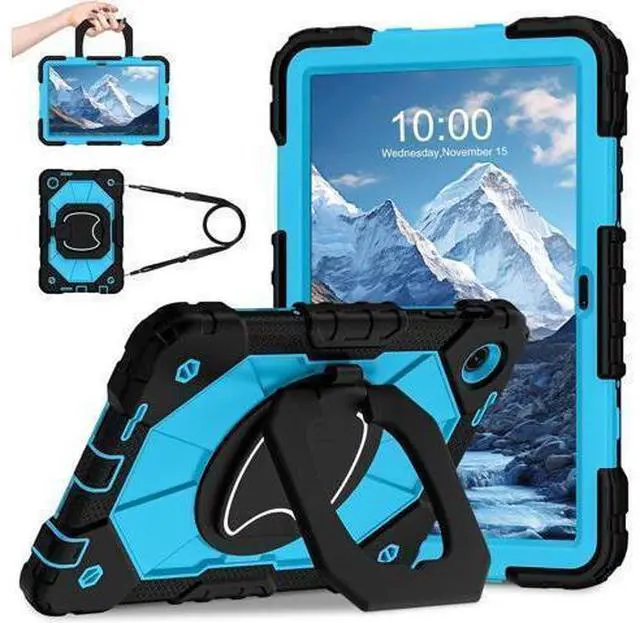 Main image of Case for T-Mobile Revvl Tab 2 10.1 inch 2025 Release Heavy Duty Shockproof Full Body Protective Cover with 360 Rotating Stand and Shoulder Strap Black Blue