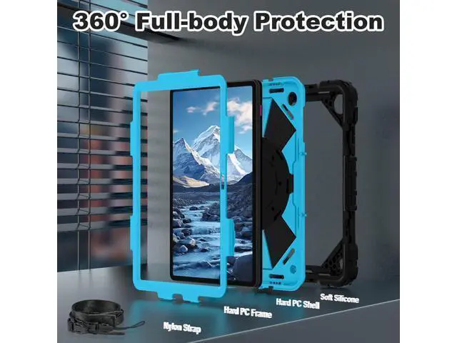Alt view image 3 of 7 - Case for T-Mobile Revvl Tab 2 10.1 inch 2025 Release Heavy Duty Shockproof Full Body Protective Cover with 360 Rotating Stand and Shoulder Strap Black Blue