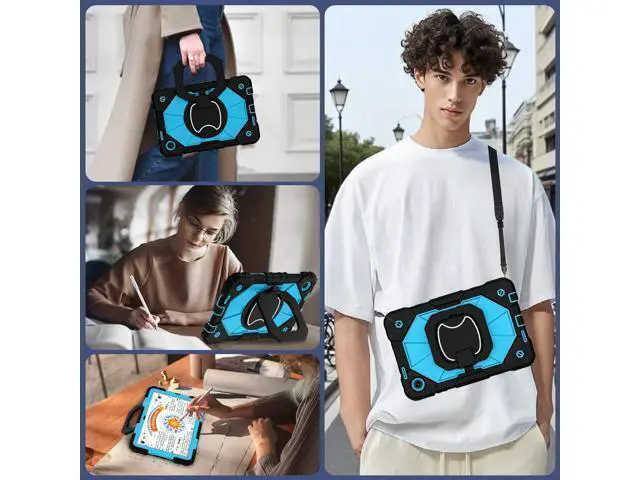 Alt view image 5 of 7 - Case for T-Mobile Revvl Tab 2 10.1 inch 2025 Release Heavy Duty Shockproof Full Body Protective Cover with 360 Rotating Stand and Shoulder Strap Black Blue