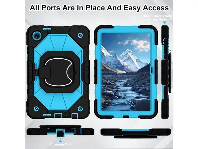 Alt view image 6 of 7 - Case for T-Mobile Revvl Tab 2 10.1 inch 2025 Release Heavy Duty Shockproof Full Body Protective Cover with 360 Rotating Stand and Shoulder Strap Black Blue
