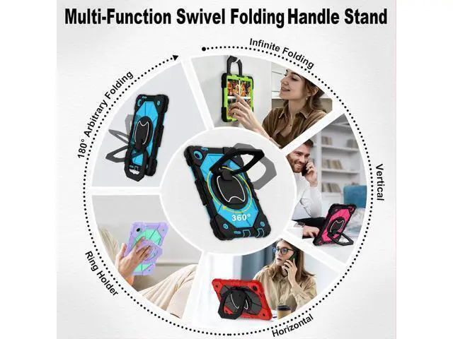 Alt view image 7 of 7 - Case for T-Mobile Revvl Tab 2 10.1 inch 2025 Release Heavy Duty Shockproof Full Body Protective Cover with 360 Rotating Stand and Shoulder Strap Black Blue