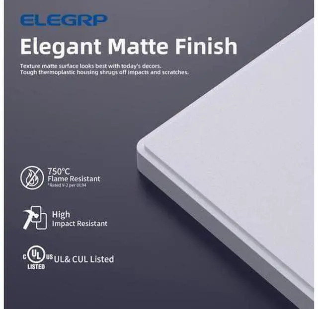 Alt view image 2 of 7 - 1-Gang Screwless Decorative Wall Plates Mid-Size Unbreakable Thermoplastic Faceplate Cover for Decorator Receptacle Outlet Switch UL Listed (20 Pack Matte White)