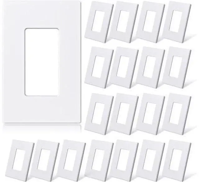 Main image of 1-Gang Screwless Decorative Wall Plates Mid-Size Unbreakable Thermoplastic Faceplate Cover for Decorator Receptacle Outlet Switch UL Listed (20 Pack Matte White)