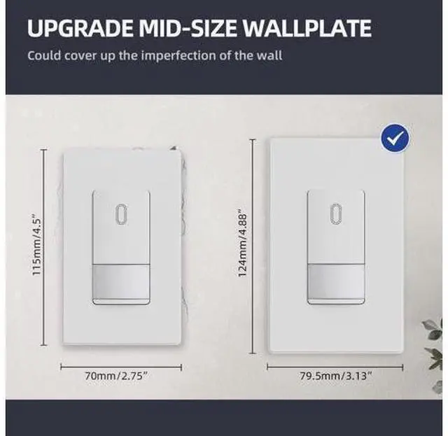 Alt view image 6 of 7 - 1-Gang Screwless Decorative Wall Plates Mid-Size Unbreakable Thermoplastic Faceplate Cover for Decorator Receptacle Outlet Switch UL Listed (20 Pack Matte White)