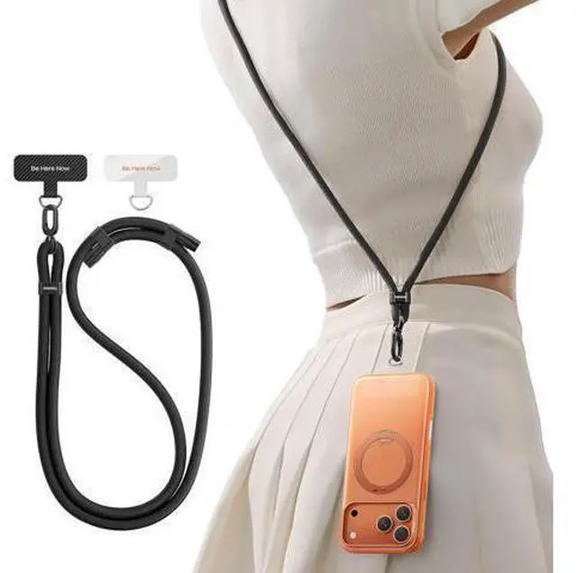 Main image of Phone Lanyard Crossbody with 2 Phone Tabs Adjustable Anti Theft Phone Strap for All Phones Premium Metal Buckles Skin-Friendly Universal Cell Phone Neck lanyard for Travel Essentials Black