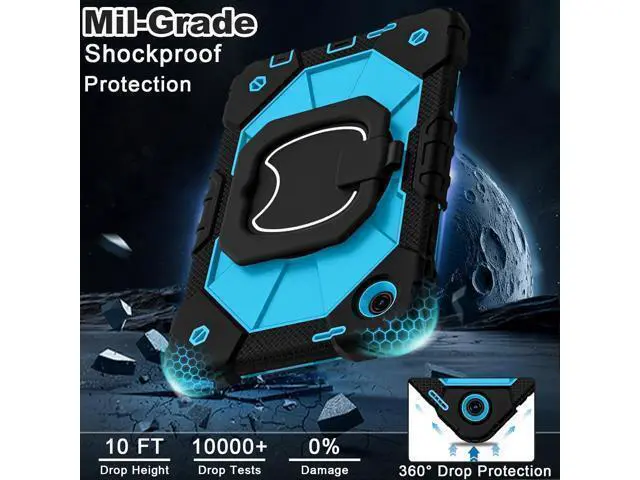 Alt view image 4 of 7 - Case for T-Mobile Revvl Tab 2 10.1 inch 2025 Release Heavy Duty Shockproof Full Body Protective Cover with 360 Rotating Stand and Shoulder Strap Black Blue