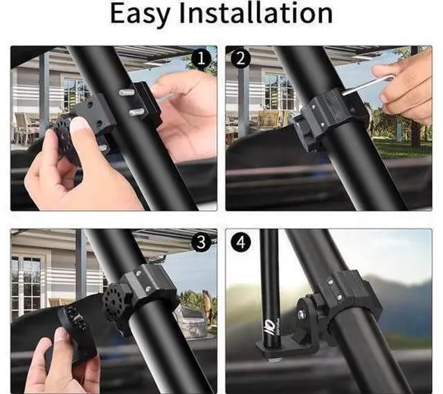 Alt view image 4 of 7 - UTV Whip Light Mount & Light Bar Bracket - Heavy Duty 1.75- 2 Roll Cage Clamp with 360° Rotation Aluminum Flag/Off-Road Light Mount for Polaris RZR Can Am Jeep