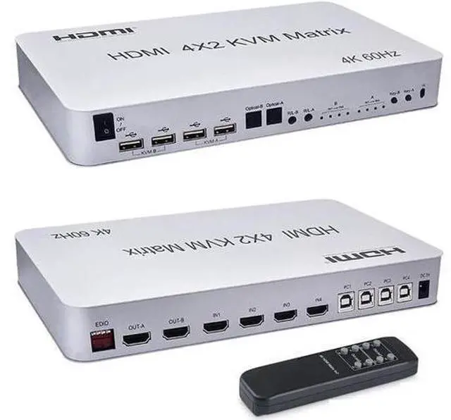 Main image of 4 Port USB HDMI KVM Matrix 4x2 Dual Monitor 4K @60Hz HDR Switch Splitter 4 in 2 Out HDMI 2.0 Switcher for USB 2.0 Keyboard Mouse PC with Dual Independent Audio, Support Auto Scale, Audio Extractor