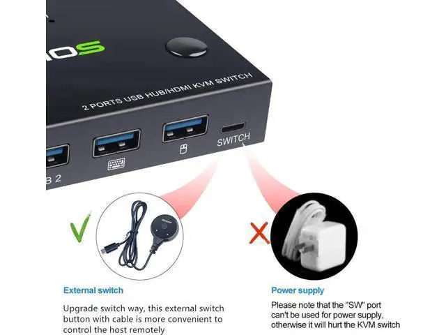 Alt view image 2 of 6 - KVM Switch, 2 In 1 Out Switch Share Monitor Mouse Keyboard HDMI Switcher 4K to 30Hz for Laptop, PC, PS4, Xbox,
