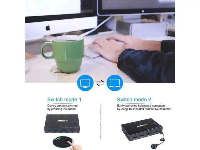 Alt view image 6 of 6 - KVM Switch, 2 In 1 Out Switch Share Monitor Mouse Keyboard HDMI Switcher 4K to 30Hz for Laptop, PC, PS4, Xbox,