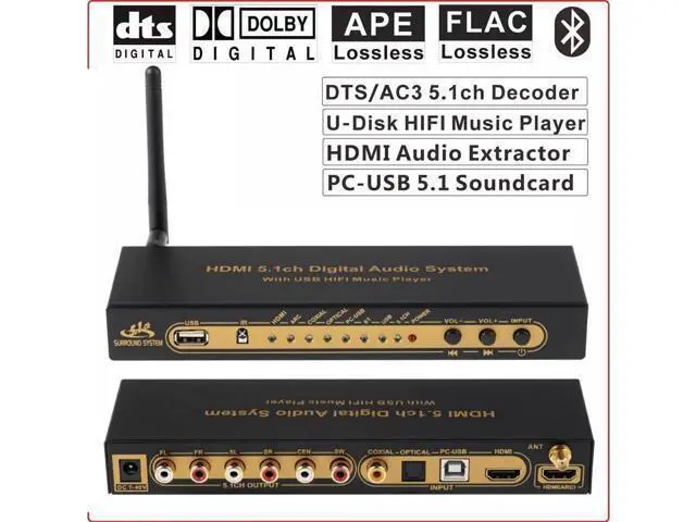 Alt view image 4 of 7 - 5.1 Audio Converter Decoder DAC DTS AC3 FLAC PCUSB APE 4K*2K HDMI to HDMI Extractor Converter Splitter Digital SPDIF ARC, Digital Analog Audio Video Surround Sound System 192Khz/24Bit for Movies