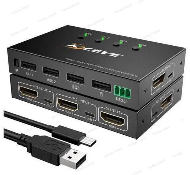 Main image of KC-401CR 4input-1output HDMI kvm USB2.0 2hosts, 1monitor, 1set of keyboard and mouse USB3.0 60hz 4k RS232