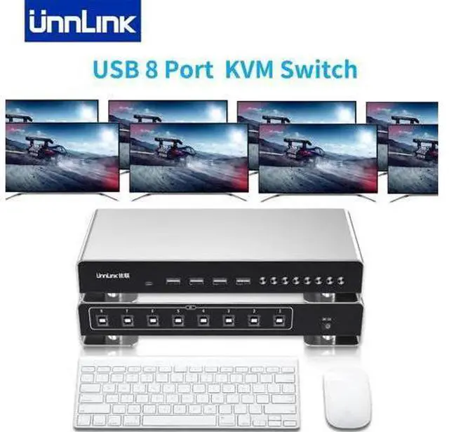 Main image of USB KVM Switch USB-B Video Switcher 8 Computer/Laptop/Table/Workstation Share 4 USB for Mouse Keyboard Printer Udisk