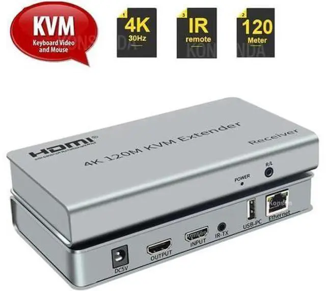 Main image of 4K HDMI KVM Ethernet Extender over RJ45 Cat6 Cable 120M HDMI USB Extender Transmitter Support Mouse Keyboard for PC DVR Monitor