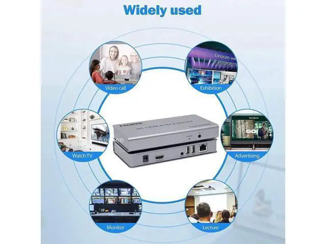 Alt view image 4 of 6 - 4K HDMI KVM Ethernet Extender over RJ45 Cat6 Cable 120M HDMI USB Extender Transmitter Support Mouse Keyboard for PC DVR Monitor