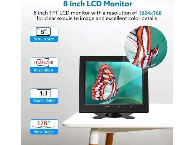 Alt view image 3 of 6 - 8 Inch HDMI Monitor 1024x768 Resolution Small Display Portable 4:3 TFT LCD Mini HD Screen Support HDMI VGA BNC AV Input