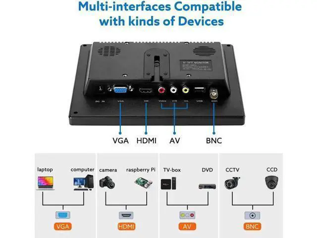 Alt view image 4 of 6 - 8 Inch HDMI Monitor 1024x768 Resolution Small Display Portable 4:3 TFT LCD Mini HD Screen Support HDMI VGA BNC AV Input