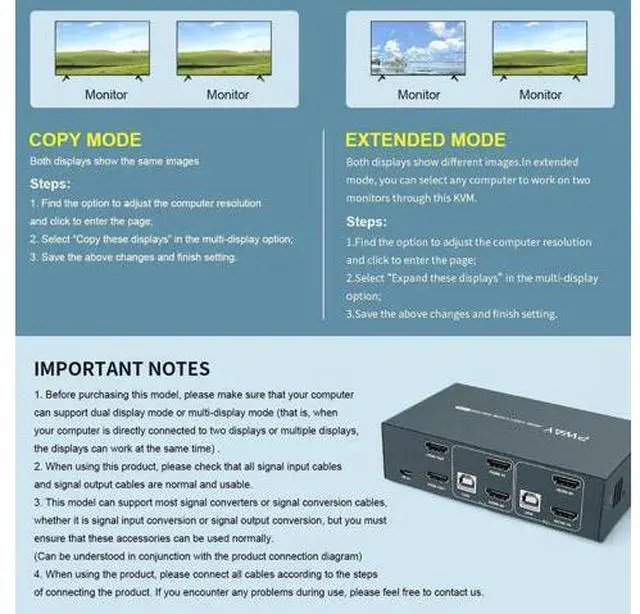 Alt view image 4 of 6 - KVM Switch HDMI 2 In 2 Out Support Resolution 4K@30Hz Four USB2.0 Keyboard And Mouse Printer Switch For PC Laptop S7201H2