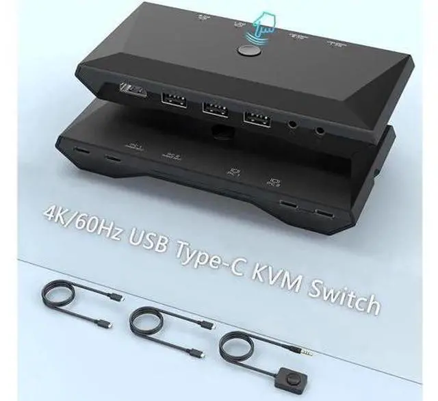 Main image of 2-Port USB Type-C KVM Switch, 4K 60Hz HDMI KVM Switch 2 in 1 Out Dual USB C KVM Switch 2 Computers with HDMI, 60W PD, 3X USB 2.0, Remote Control, 3.5mm Audio/Mic for M-a-c-Book, i-Pad Pro, USB-C PC