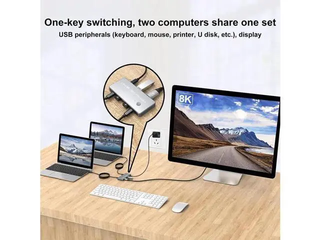 Alt view image 2 of 7 - USB C KVM Switch, 8K KVM Switches 2 Ports USB Type-C for 2 Computers Share One 8K HD Monitor, Switch Selector with 3 USB Supported Wireless Devices Keyboard Mouse Printer Scanner