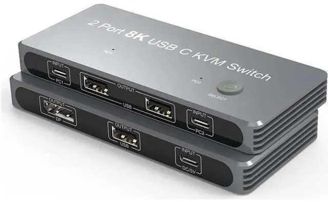 Main image of USB C KVM Switch, 8K KVM Switches 2 Ports USB Type-C for 2 Computers Share One 8K HD Monitor, Switch Selector with 3 USB Supported Wireless Devices Keyboard Mouse Printer Scanner