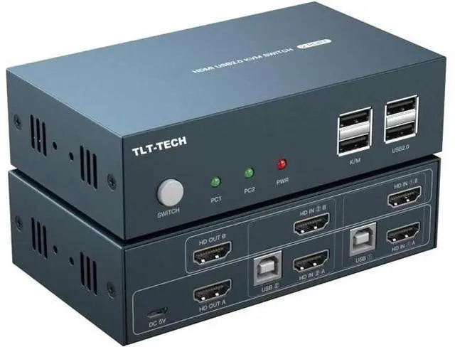 Main image of 2 Port USB2.0 HDMI-compatible kvm switch dual monitor KVM switch for Unix /Windows /Debian /Ubuntu /Fedora /Mac OS X /Raspbian