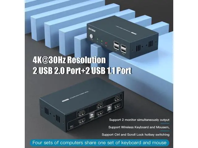 Alt view image 4 of 6 - 2 Port USB2.0 HDMI-compatible kvm switch dual monitor KVM switch for Unix /Windows /Debian /Ubuntu /Fedora /Mac OS X /Raspbian