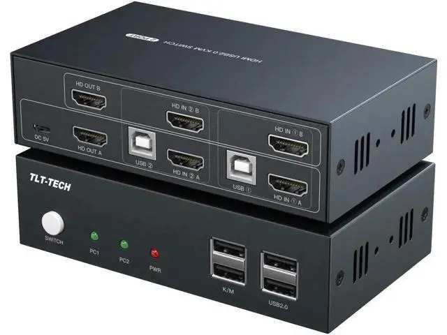 Alt view image 3 of 6 - 2 Port USB2.0 HDMI-compatible kvm switch dual monitor KVM switch for Unix /Windows /Debian /Ubuntu /Fedora /Mac OS X /Raspbian