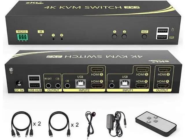 Main image of 4K HDMI KVM Switch 2x2, 2 in 2 Out Dual Monitor Extended Display 4K @60Hz 4:4:4 with Audio and USB 2.0 Hub Sharing PC Monitor Keyboard Mouse Switcher