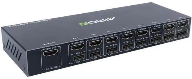 Main image of 8 in 1 HDMI KVM Switch, Out Switch Active Monitor Mouse Keyboard HDMI Switcher 4K @ 30Hz for Laptop, PC, PS4, Xbox