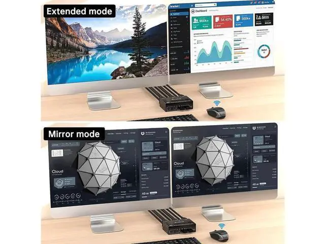 Alt view image 6 of 7 - Monitor Displayport KVM Switch DisplayPort 1.4 8K @30Hz 4K @144Hz, DP Extended Display Port KVM Switch for 2 Computers Share 2 Monitors and 4 USB 2.0 Ports, Wired Remote and 4 Cables Included