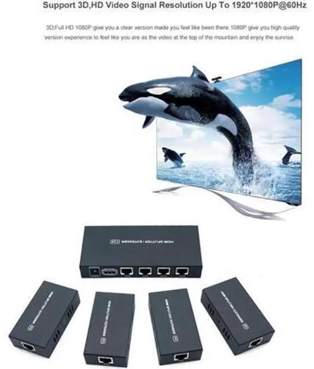 Alt view image 5 of 6 - HDMI-compatible/USB KVM Switch Splitter 1X4 HDMI Extender 60m 1 to 4 over cat5e cat6 RJ45 output Full HD1080p Paystation 4