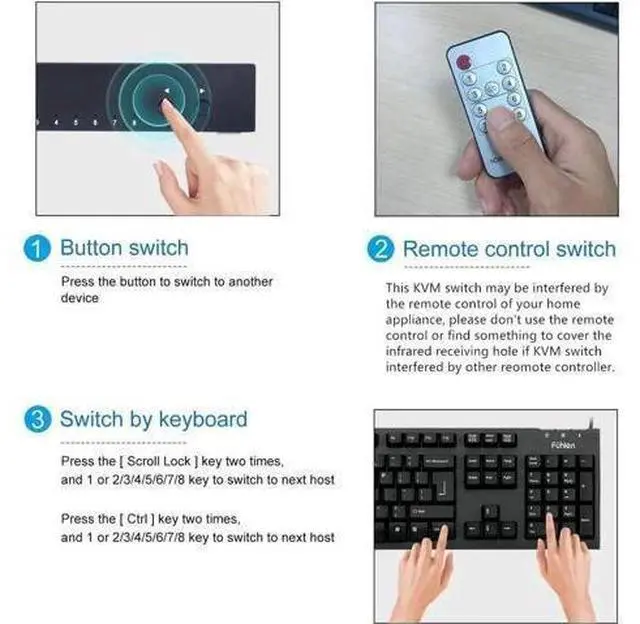 Alt view image 2 of 6 - 8 in 1 HDMI KVM Switch, Out Switch Active Monitor Mouse Keyboard HDMI Switcher 4K @ 30Hz for Laptop, PC, PS4, Xbox