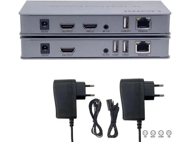 Alt view image 3 of 6 - 4K 120M HDMI KVM Extender over Cat5e/6 cable HDMI USB Ethernet Extender Transmit with Loop out IR Control Support Mouse Keyboard