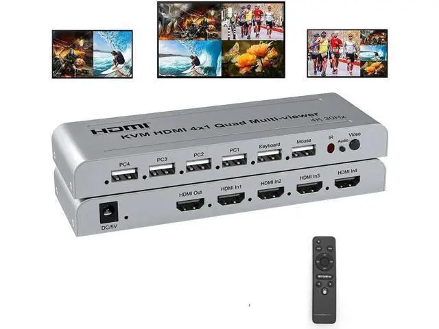 Alt view image 3 of 6 - 4K USB KVM 4x1 HDMI Quad Multi-viewer 4x1 Multiviewer 4 In 1 Out Seamless Switcher HDMI Multi Viewer PC TV 2 3 4 Screen Divider