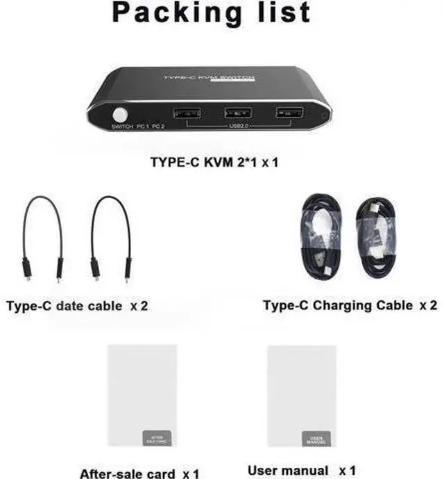 Alt view image 6 of 6 - C KVM Switch 4K 60hz 2 Port Usb 2.0 2x1 to hdmi Kvm Converter Mouse Keyboard Switcher For Computer with type C cables