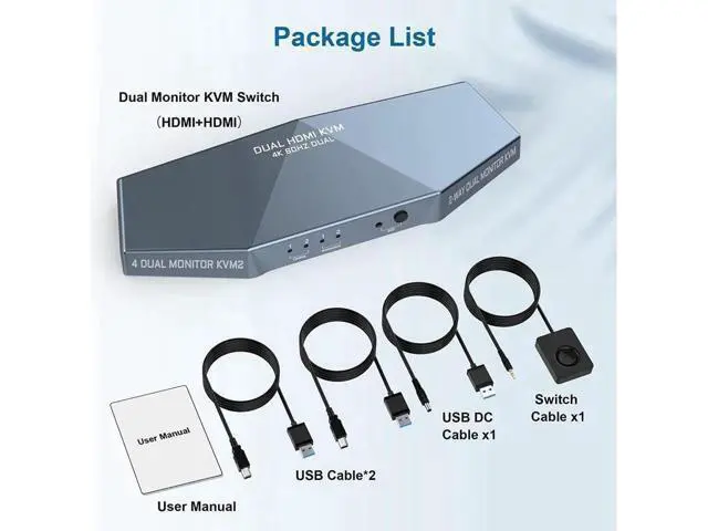 Alt view image 2 of 7 - Monitors HDMI KVM Switch 2 Monitors 2 Computers 2 in 2 Out, 4K @60Hz Extended Display Dual Monitor KVM Switch with Audio Microphone Output and 3 USB 2.0 Ports, PC Screen Keyboard Mouse