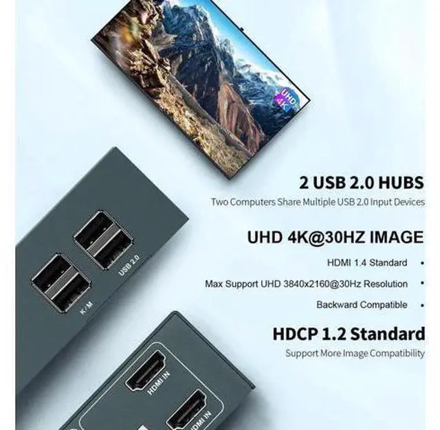 Alt view image 5 of 6 - KVM Switch HDMI 2 In 2 Out Support Resolution 4K@30Hz Four USB2.0 Keyboard And Mouse Printer Switch For PC Laptop S7201H2