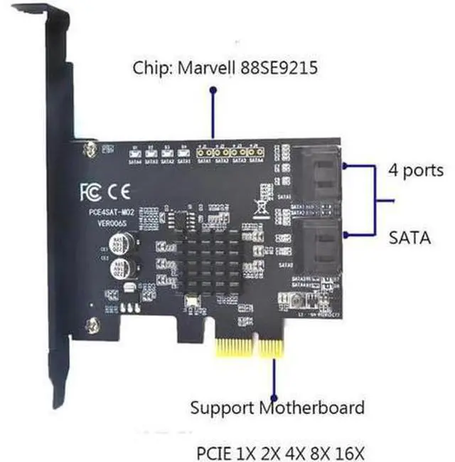 Main image of Marvell 88SE9215 chip SATA III 4 ports PCI-Express controller card support PCI Express x1 x2 x4 x8 x16 motherboard for HDD SSD