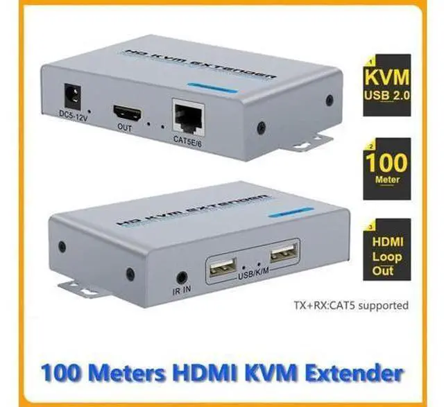Main image of KVM USB Extender 1080P Over Cat5e/6 Ethernet Cable 100m (330ft) for Mouse and Keyboard Control Remote Signals