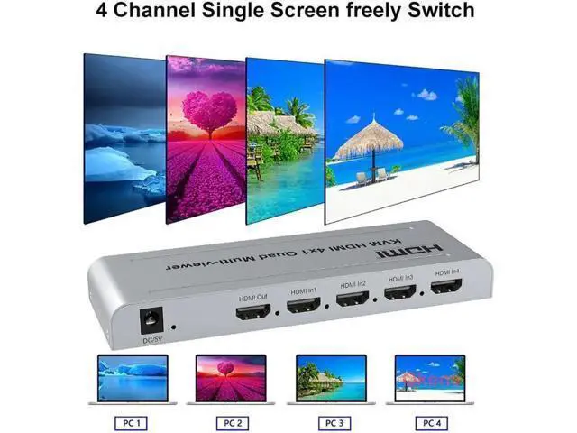 Alt view image 4 of 6 - 1080P KVM HDMI 4X1 Quad Multi Viewer 2 3 4 Screen Splitter HDMI Multiviewer for PS4 Camera PC To TV Projector USB Keyboard Mouse