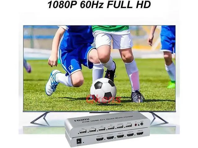 Alt view image 6 of 6 - 1080P KVM HDMI 4X1 Quad Multi Viewer 2 3 4 Screen Splitter HDMI Multiviewer for PS4 Camera PC To TV Projector USB Keyboard Mouse
