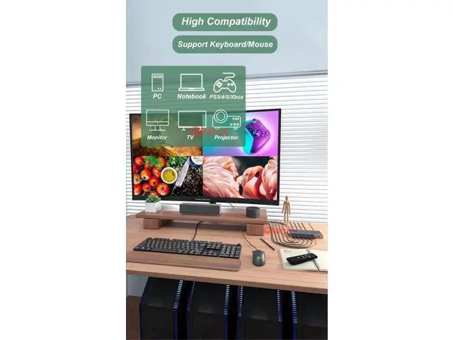 Alt view image 2 of 6 - 1080P KVM HDMI 4X1 Quad Multi Viewer 2 3 4 Screen Splitter HDMI Multiviewer for PS4 Camera PC To TV Projector USB Keyboard Mouse